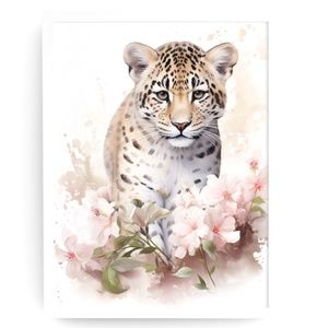 Watercolor Leopard Portrait Wall Art Illustration Print Poster Unframed